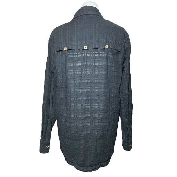 Saint+Sofia Black Burnout Button Down Shirt Long Sleeve Collared Casual Womens 6 - Picture 5 of 12